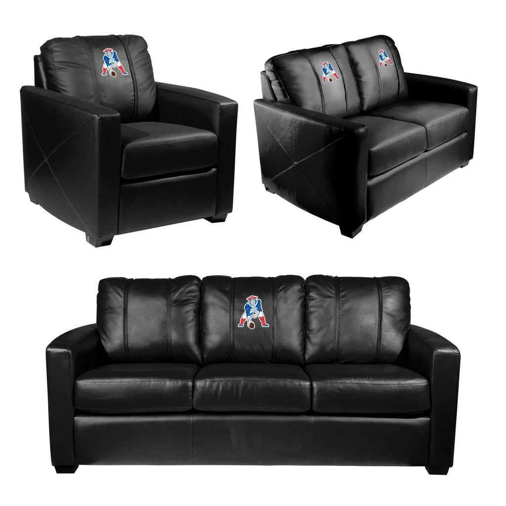 Silver New England Patriots Logo Loveseat for Fan Rooms