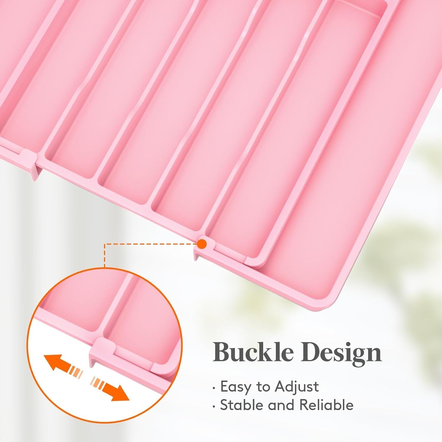 Expandable Silverware Drawer Organizer - Adjustable Utensil Tray with 8 Compartments, Pink