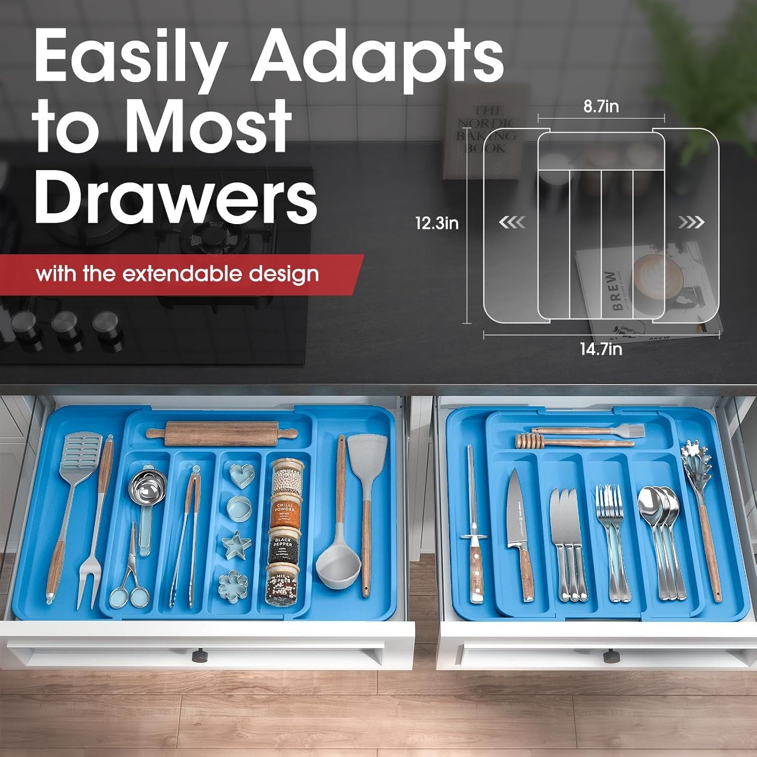 Expandable Silverware Organizer Tray - Adjustable Cutlery Tray for Forks and Knives