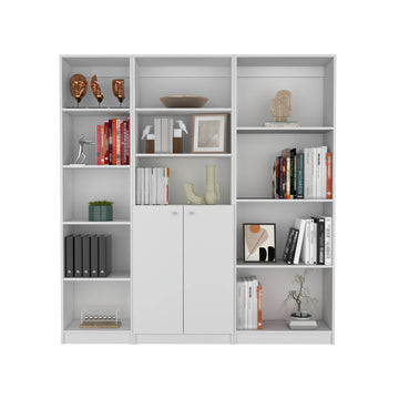White 3-Piece Living Room Set with Open and Closed Storage Bookcases