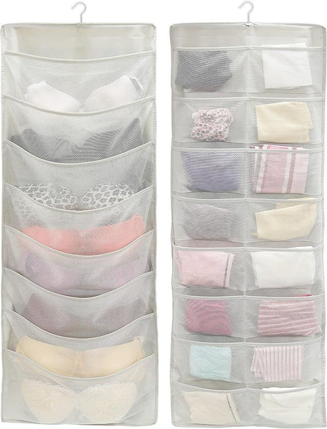 Double-Sided Hanging Closet Organizer with 24 Pockets and Rotating Hanger