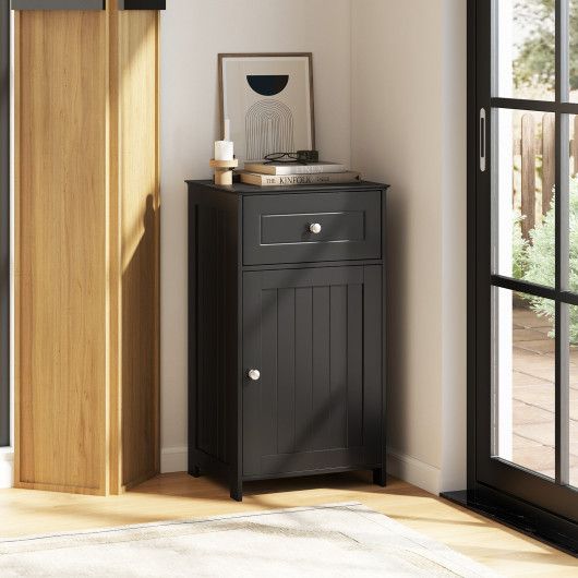 Single Door Bathroom Cabinet with Adjustable Shelf and Drawer - Black
