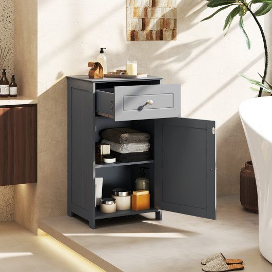 Single Door Bathroom Cabinet with Adjustable Shelf and Drawer - Gray