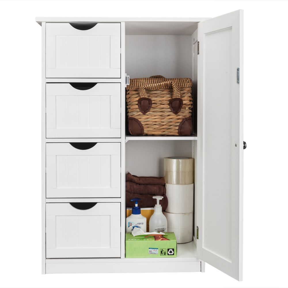 Single Door Bathroom Storage Cabinet with Four Drawers in White