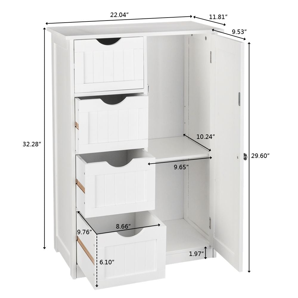 Single Door Bathroom Storage Cabinet with Four Drawers in White