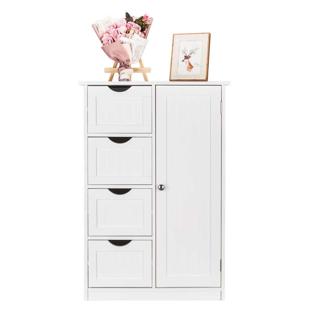 Single Door Bathroom Storage Cabinet with Four Drawers in White