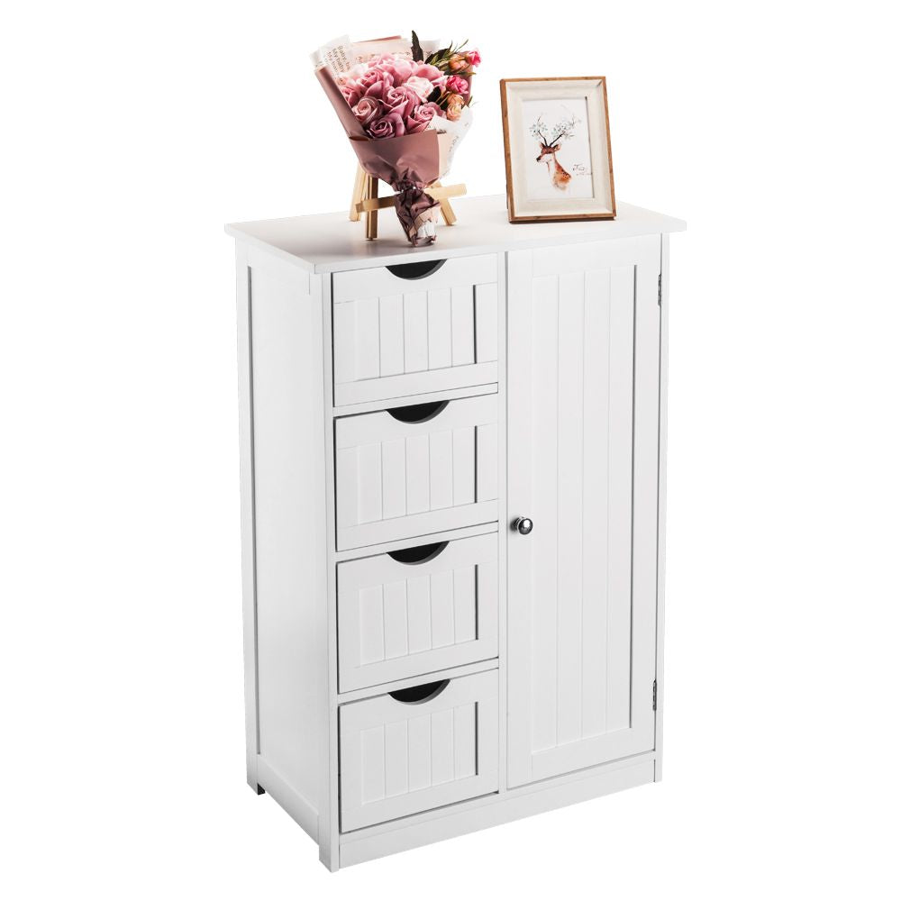 Single Door Bathroom Storage Cabinet with Four Drawers in White
