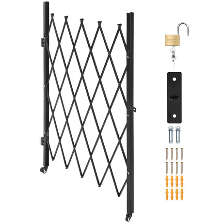 Retractable Folding Security Gate with Lockable 360° Casters
