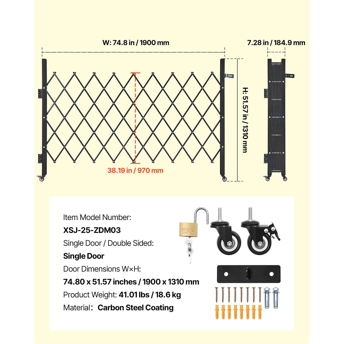 Lockable Folding Scissor Gate with Swivel Casters