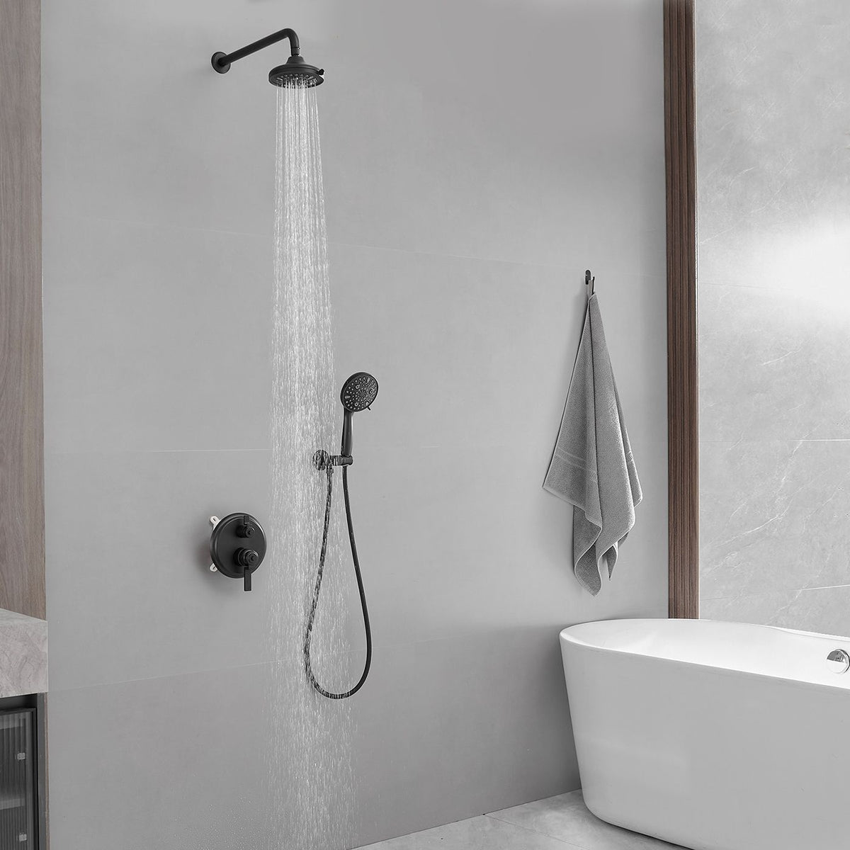 Matte Black Rain Shower and Handheld Faucet Set