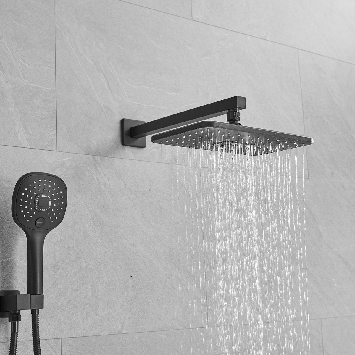 Matte Black Rain and Handheld Shower System with Valve
