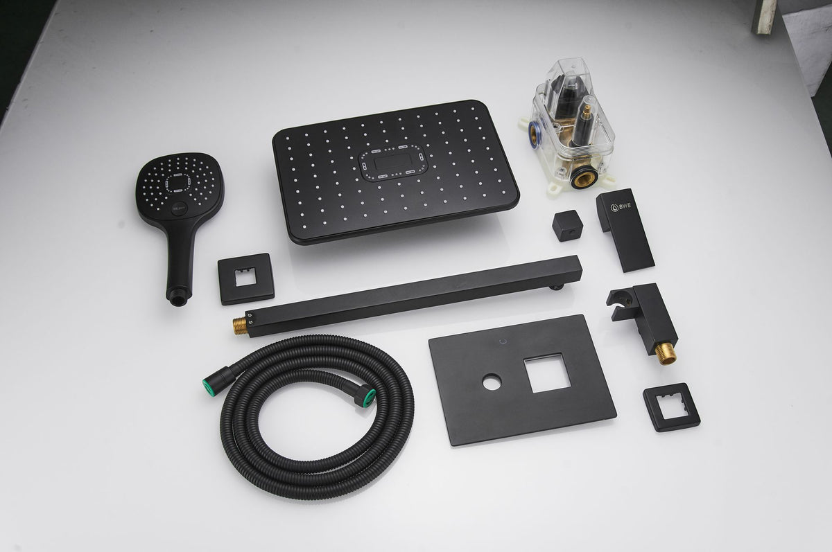 Matte Black Rain and Handheld Shower System with Valve