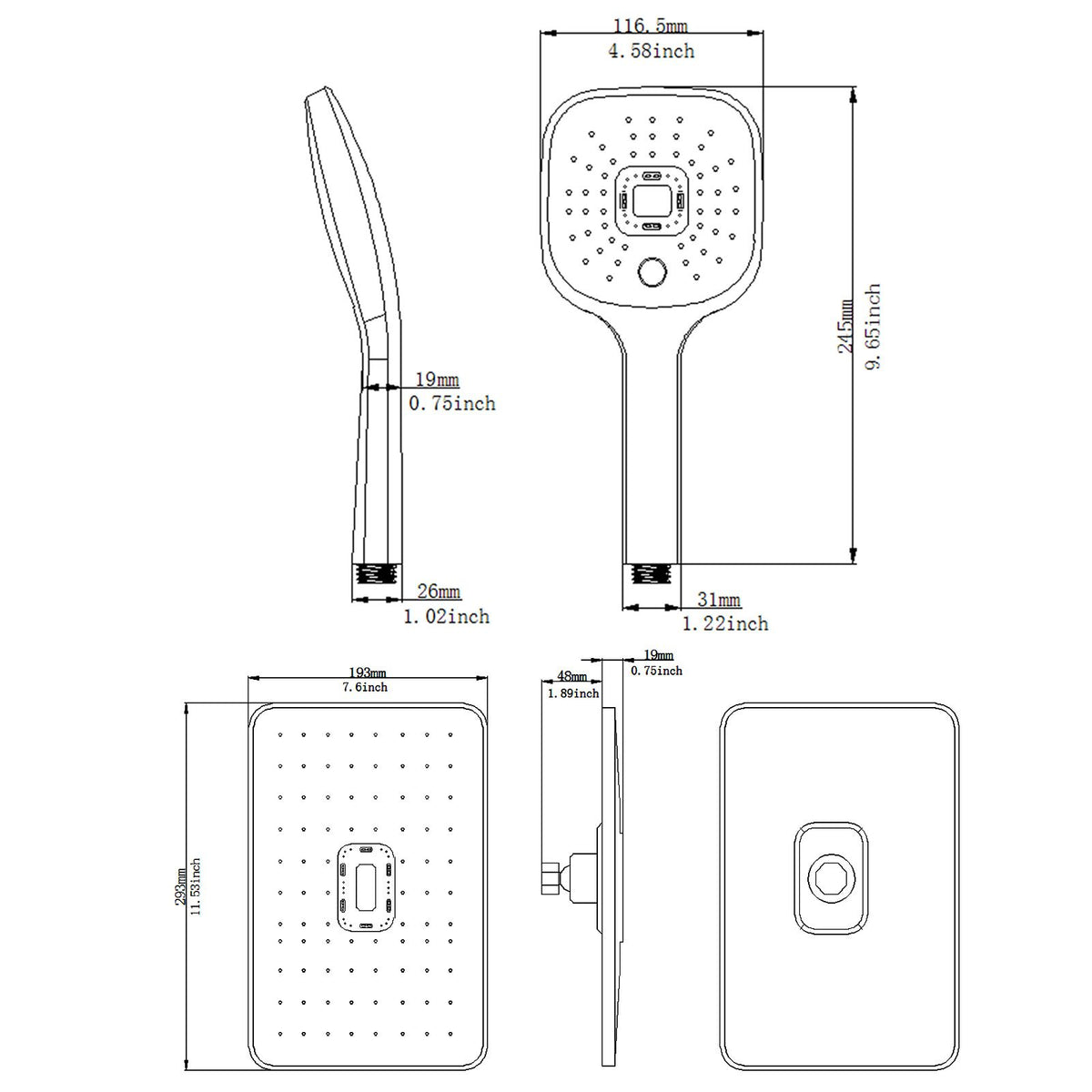 Matte Black Rain and Handheld Shower System with Valve