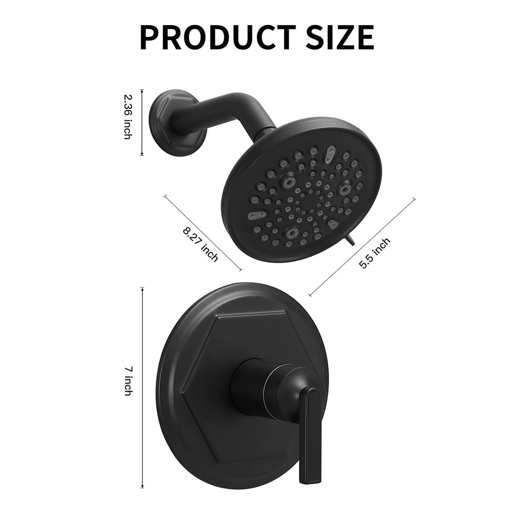 9-Spray High Pressure Rain Shower Faucet with Pressure Balance Valve – Matte Black