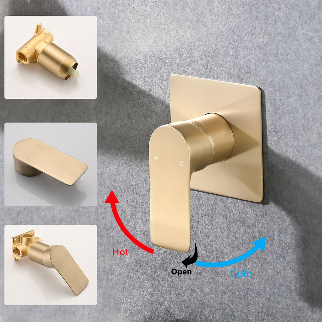 Brushed Gold Waterfall Sink Faucet with Shelf Spout