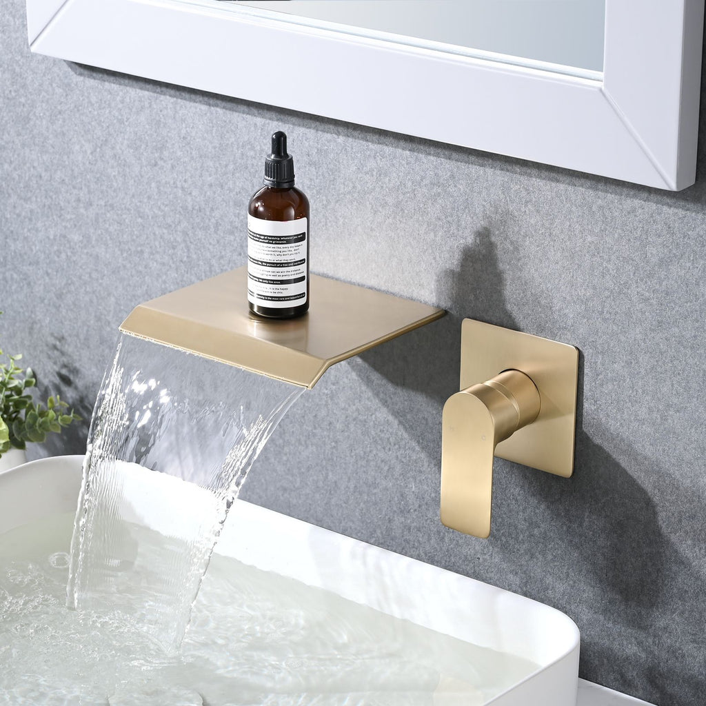 Premium Brushed Gold Waterfall Faucet with Single Handle Control