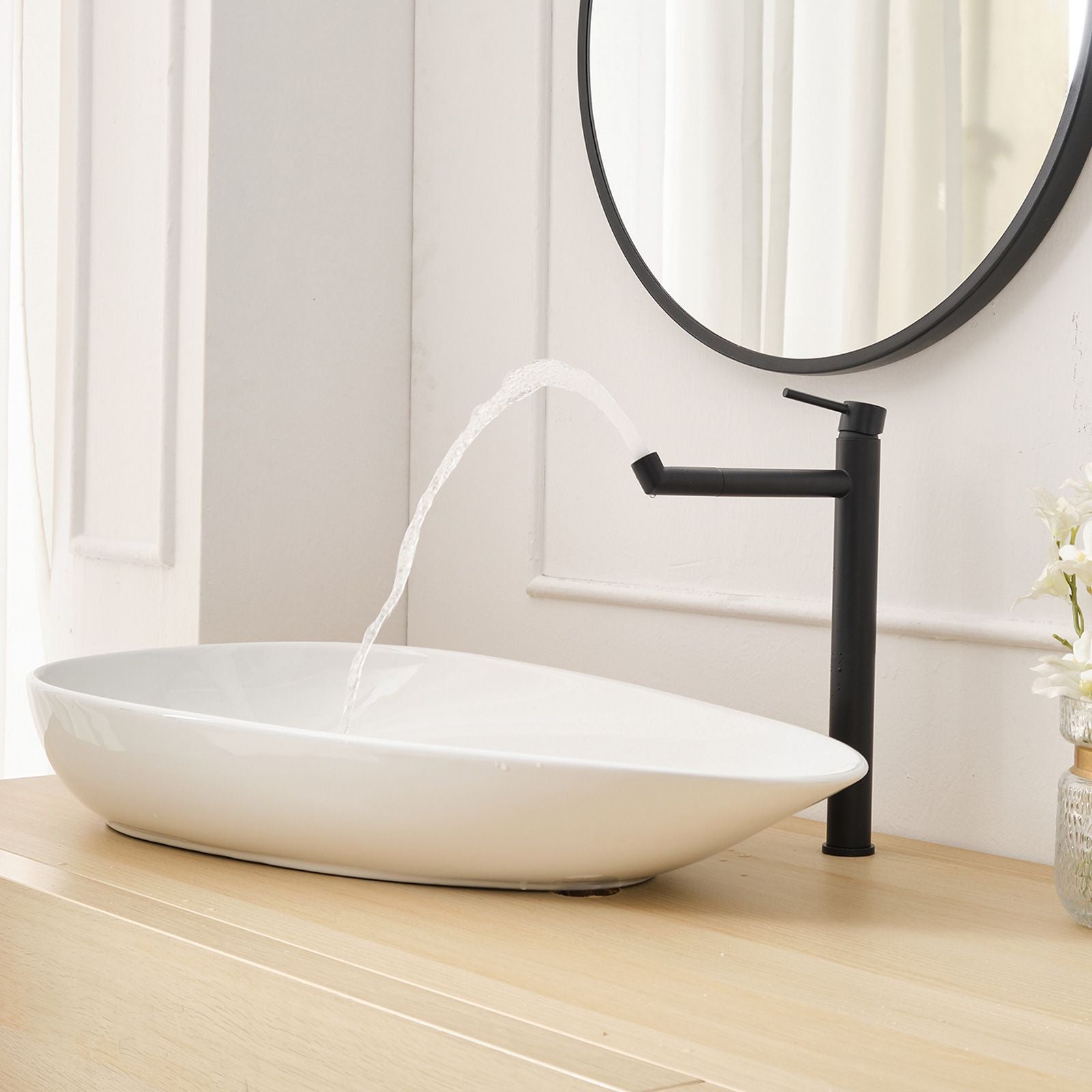 Single Hole Single Handle Bathroom Vessel Sink Faucet with Supply Hose in Black Gold
