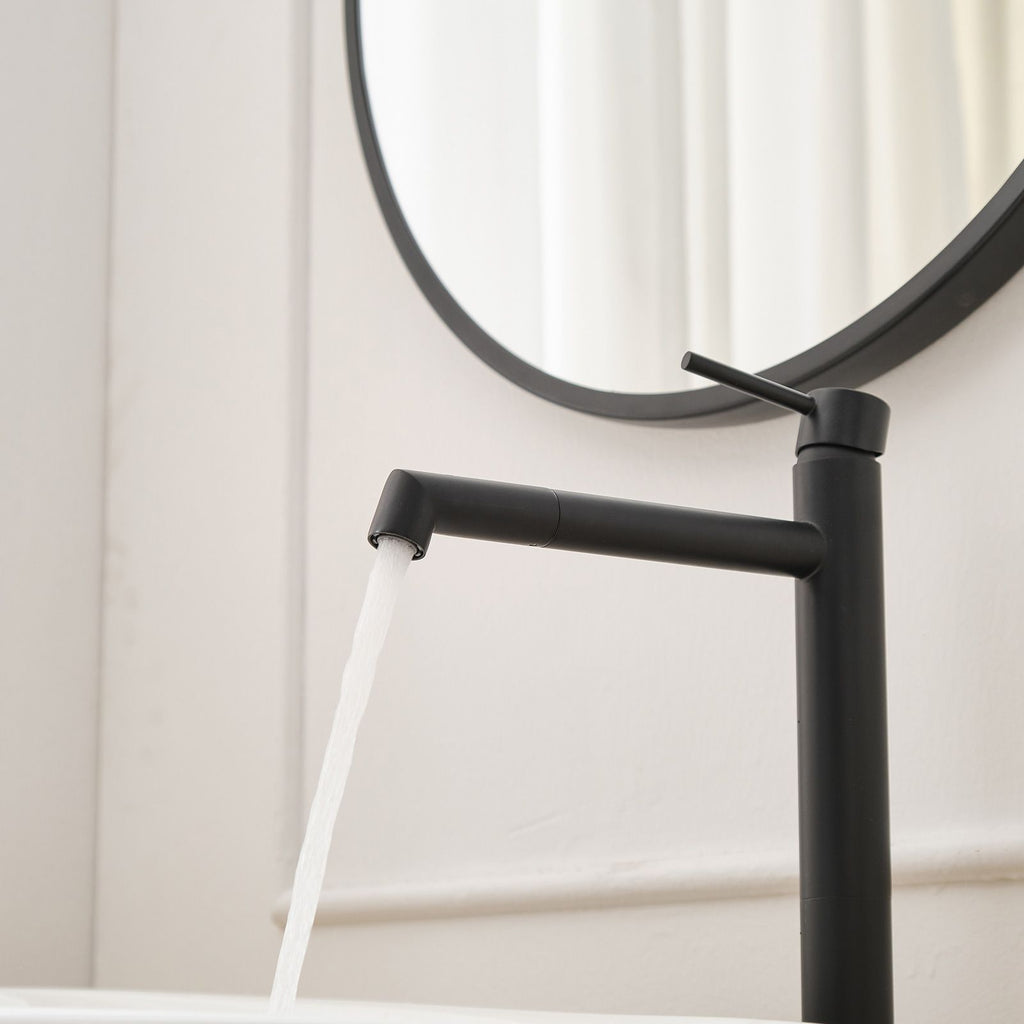 Single Hole Single Handle Bathroom Vessel Sink Faucet with Supply Hose in Black Gold