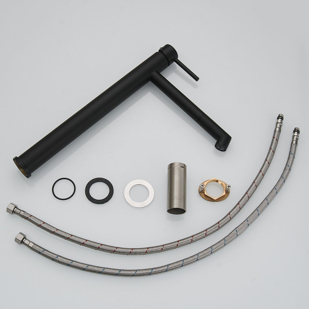 Single Hole Single Handle Bathroom Vessel Sink Faucet with Supply Hose in Black Gold