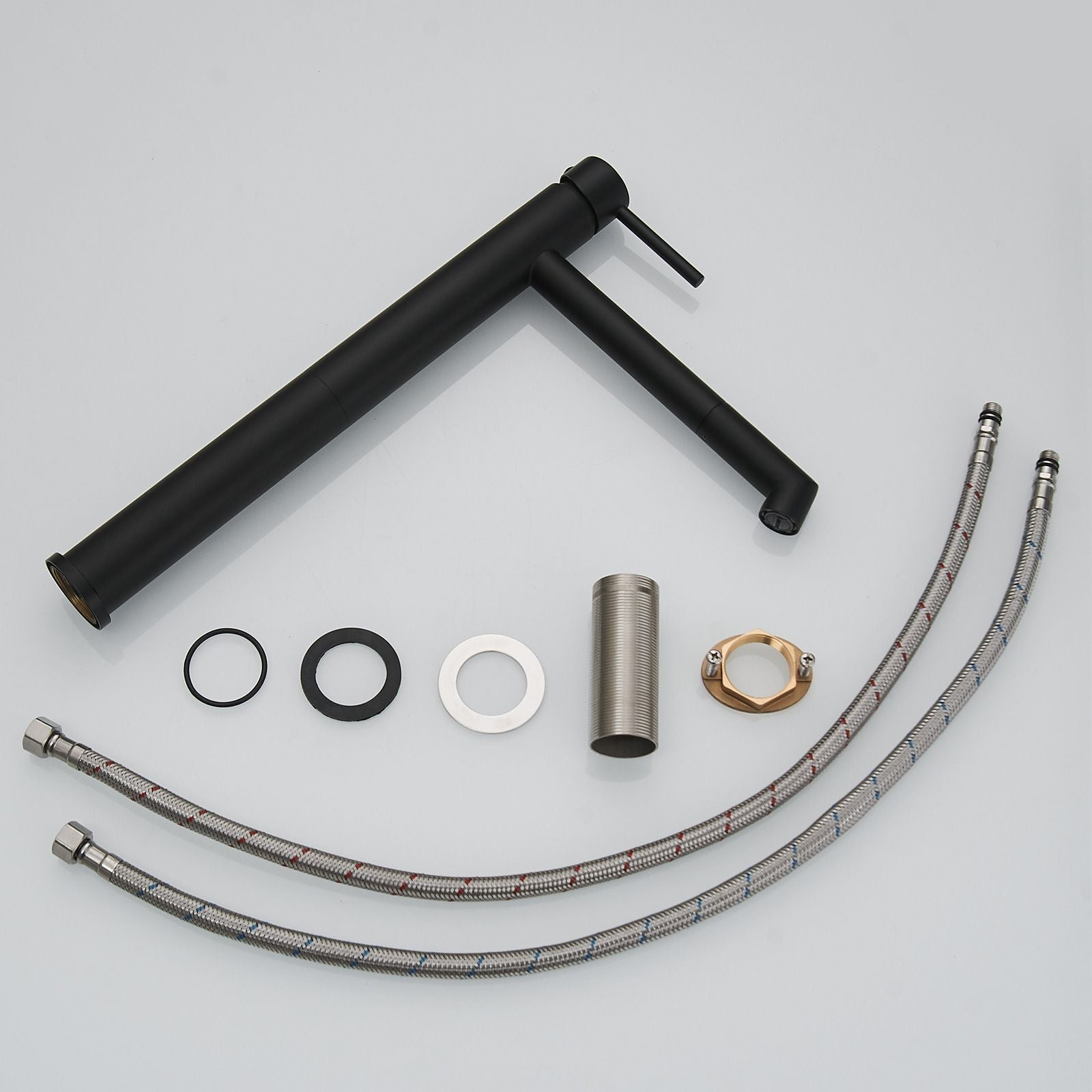 Single Hole Single Handle Bathroom Vessel Sink Faucet with Supply Hose in Black Gold
