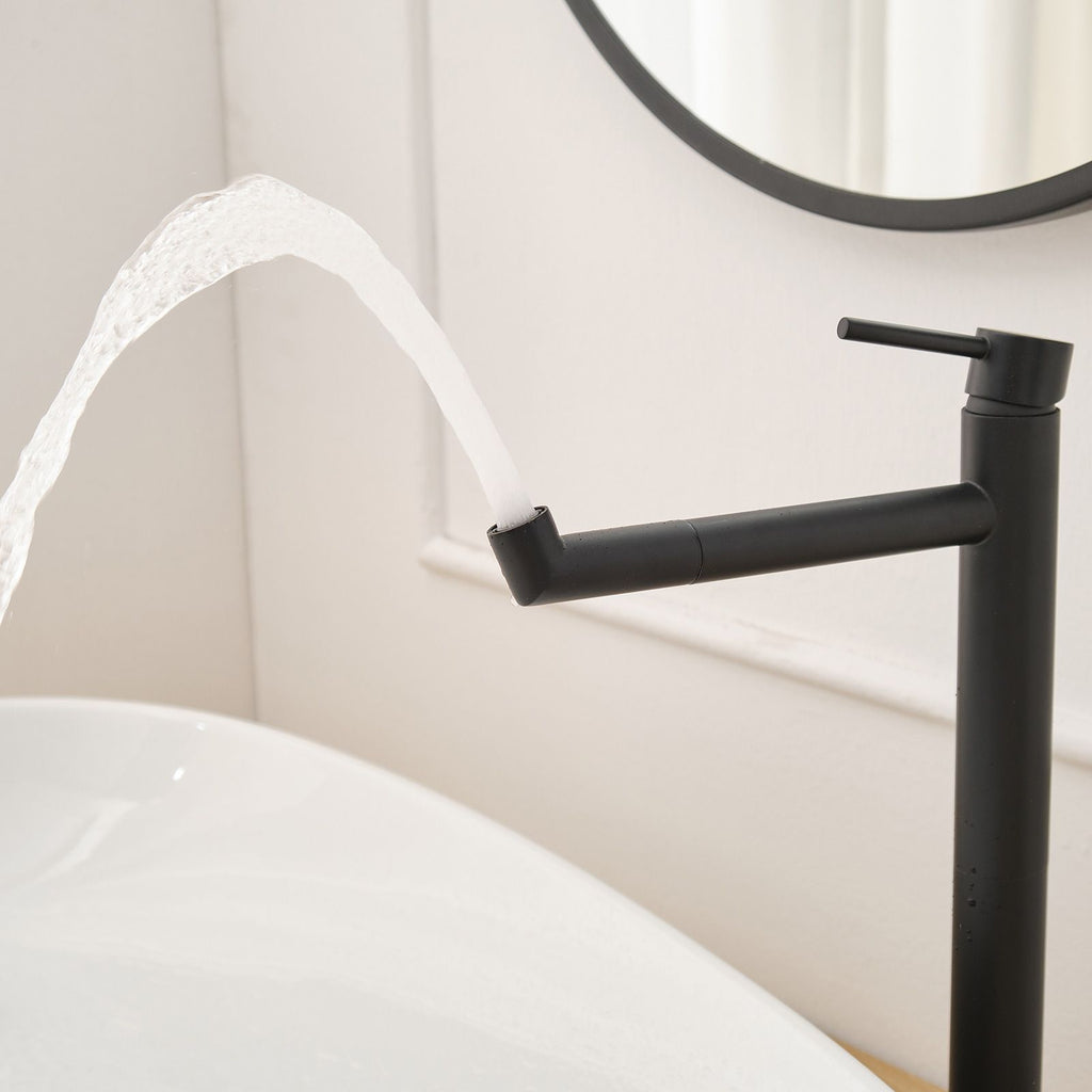 Single Hole Single Handle Bathroom Vessel Sink Faucet with Supply Hose in Black Gold