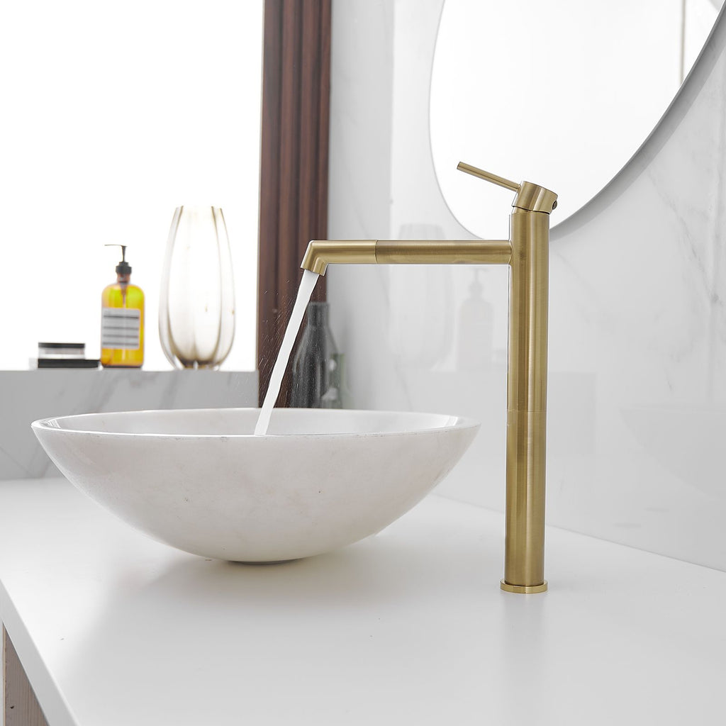 Single Hole Single Handle Bathroom Vessel Sink Faucet with Supply Hose in Black Gold