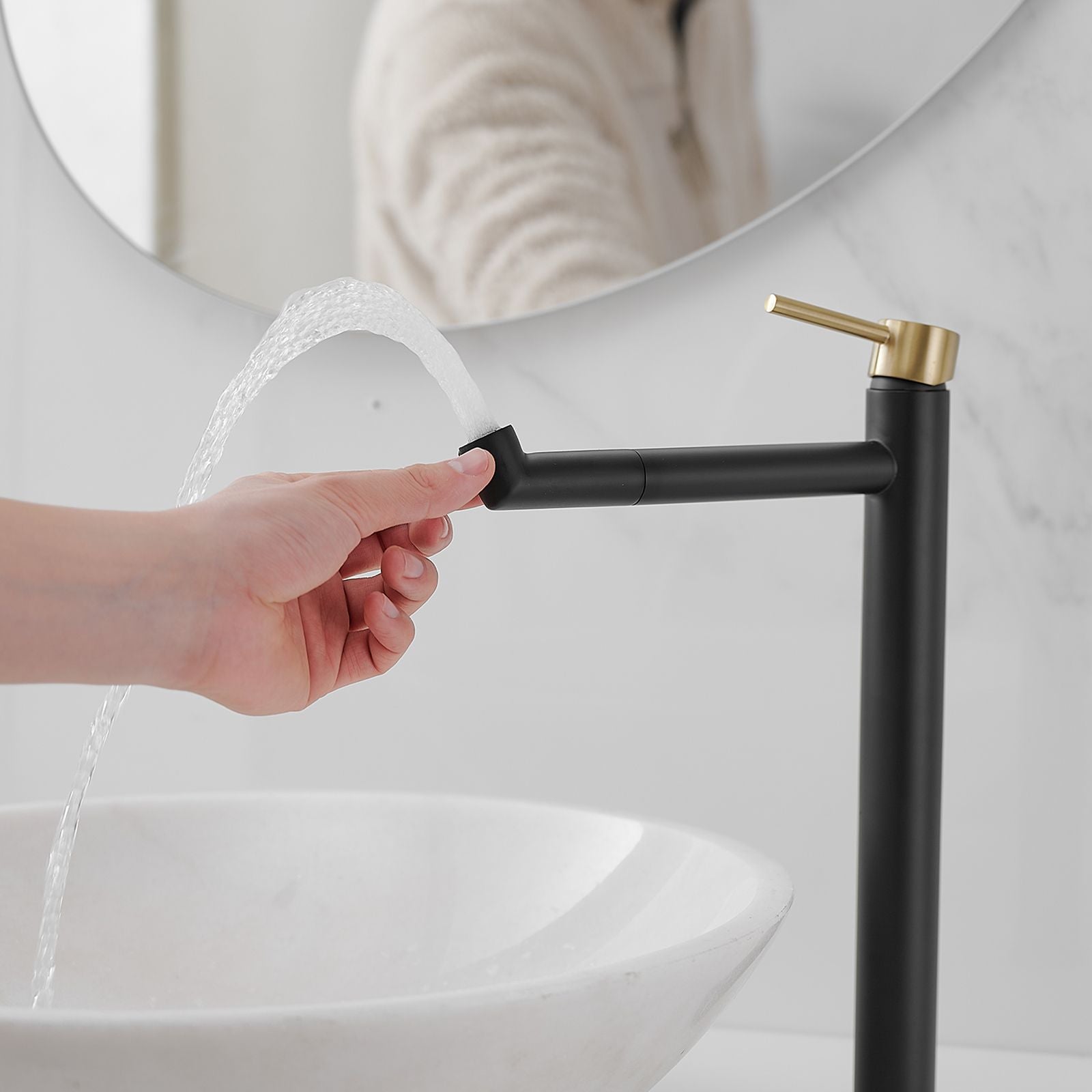 Single Hole Single Handle Bathroom Vessel Sink Faucet with Supply Hose in Black Gold