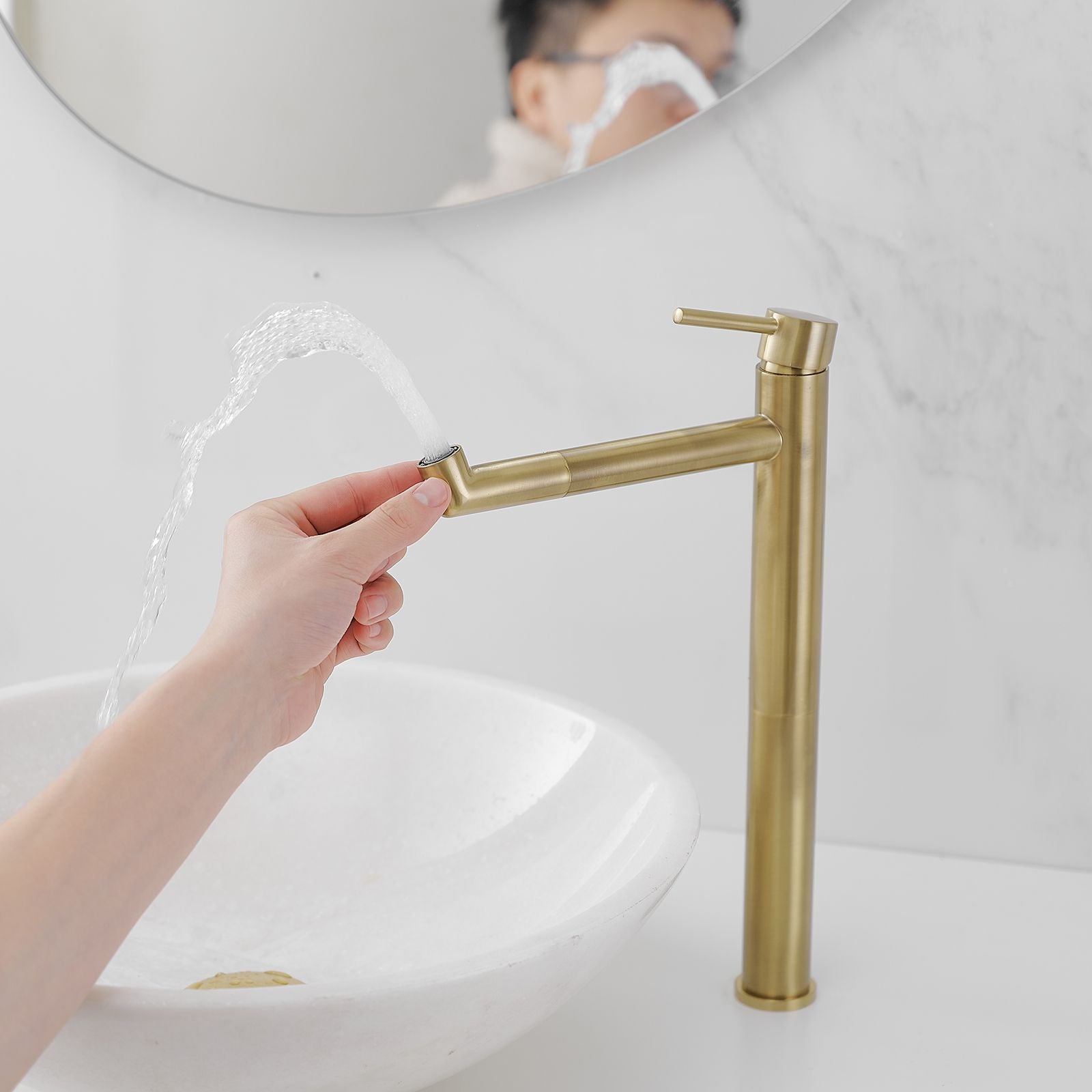 Single Hole Single Handle Bathroom Vessel Sink Faucet with Supply Hose in Black Gold