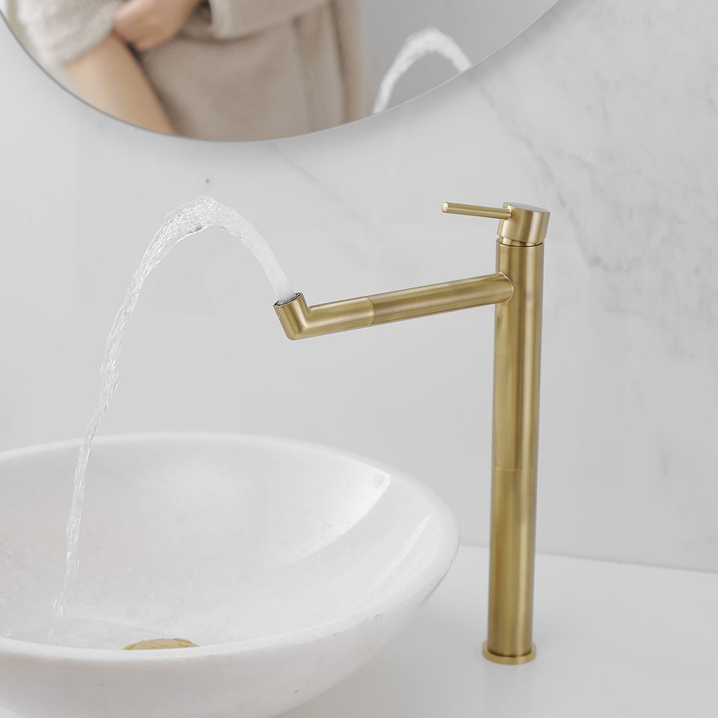 Single Hole Single Handle Bathroom Vessel Sink Faucet with Supply Hose in Black Gold