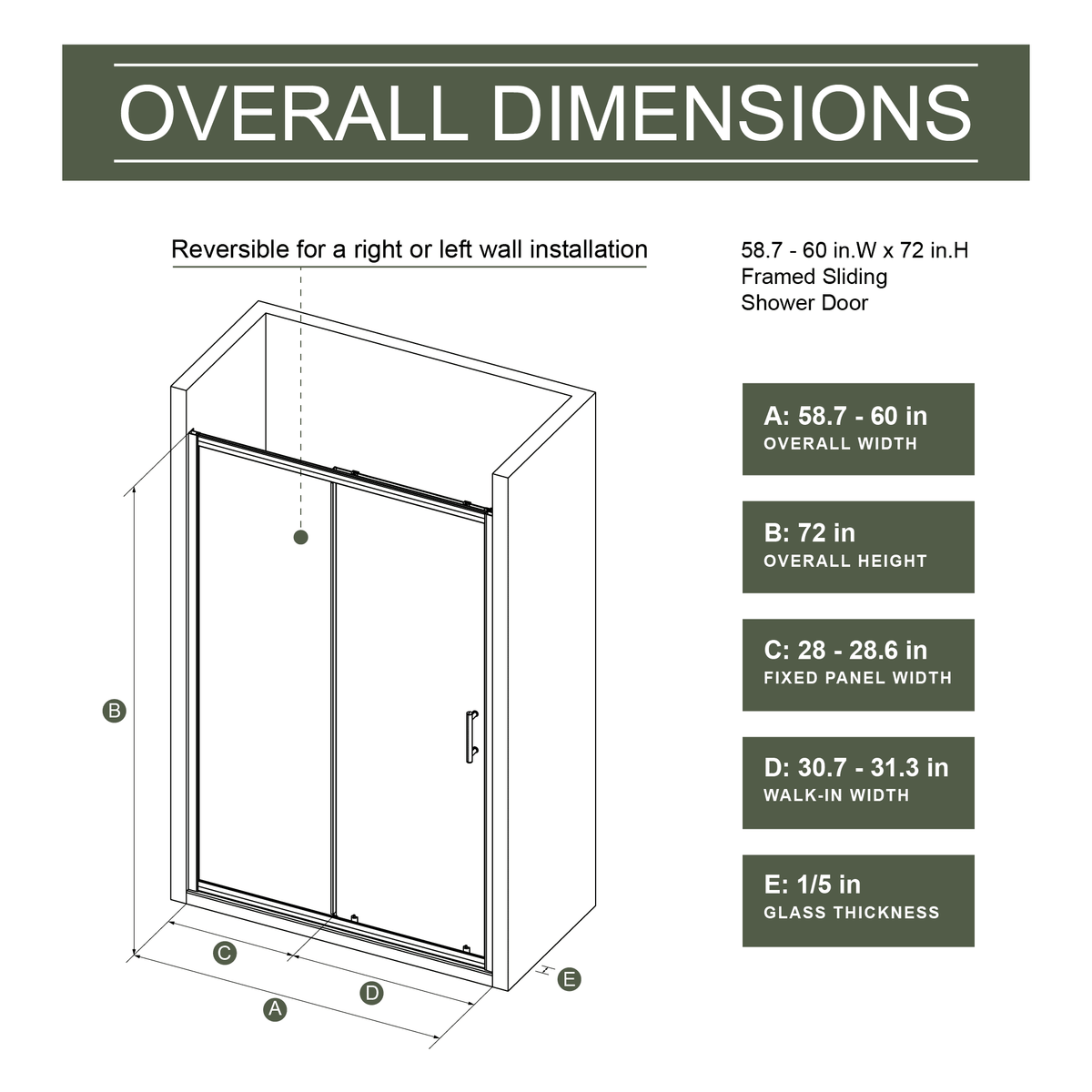 Frameless Reversible Sliding Shower Door