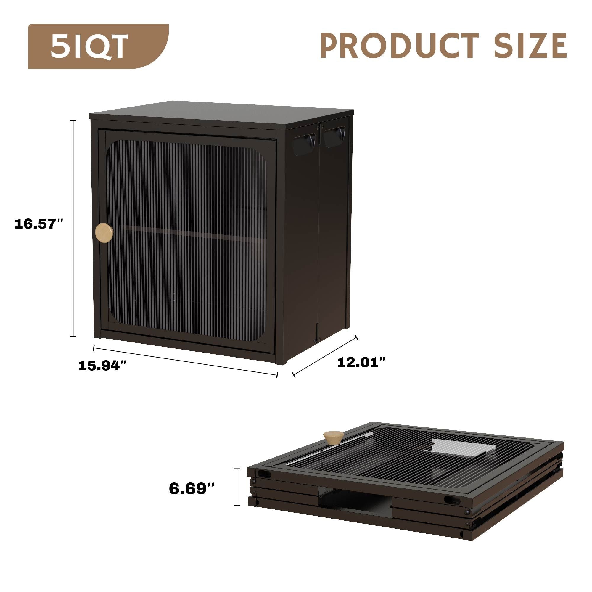Foldable Black Cabinet with Removable Shelves