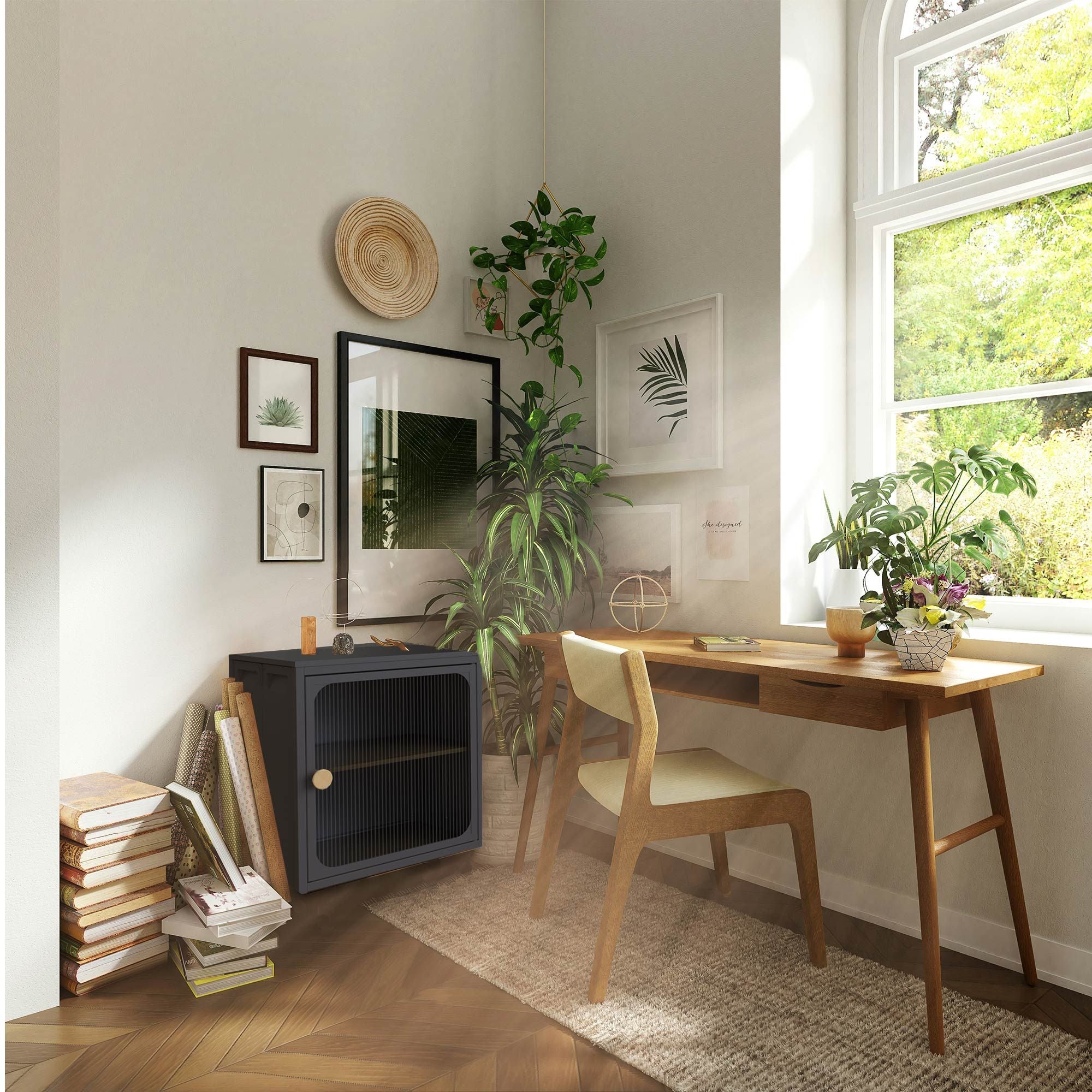 Foldable Black Cabinet with Removable Shelves