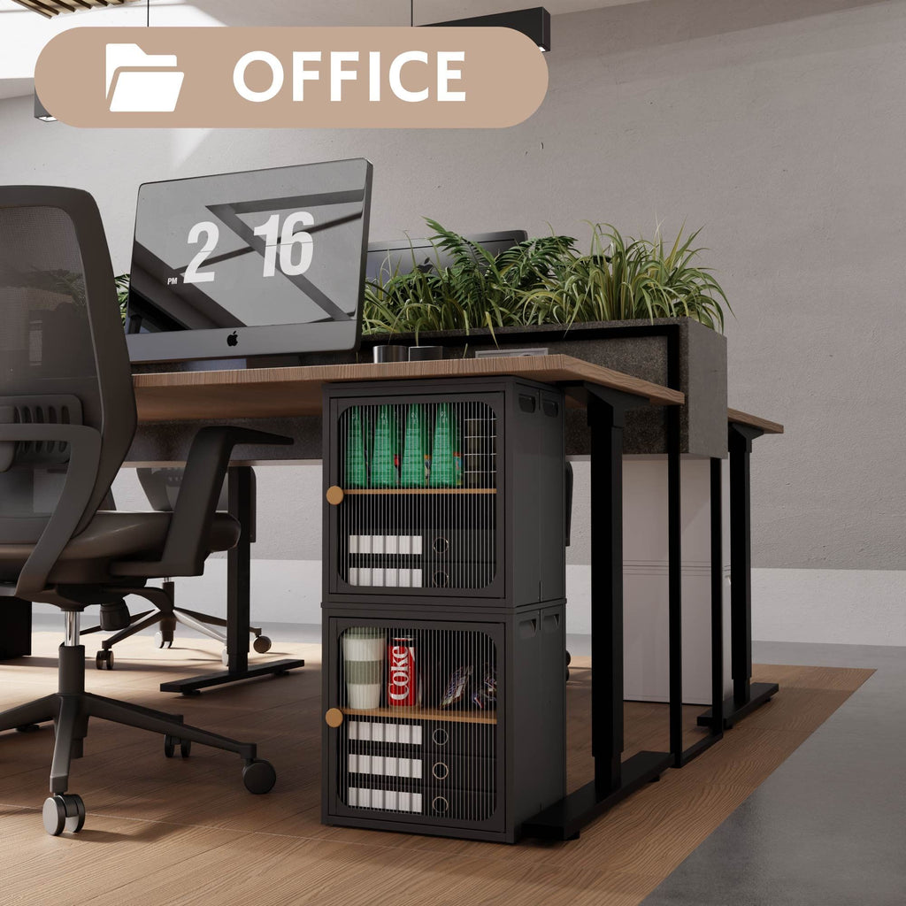 Foldable Black Cabinet with Removable Shelves