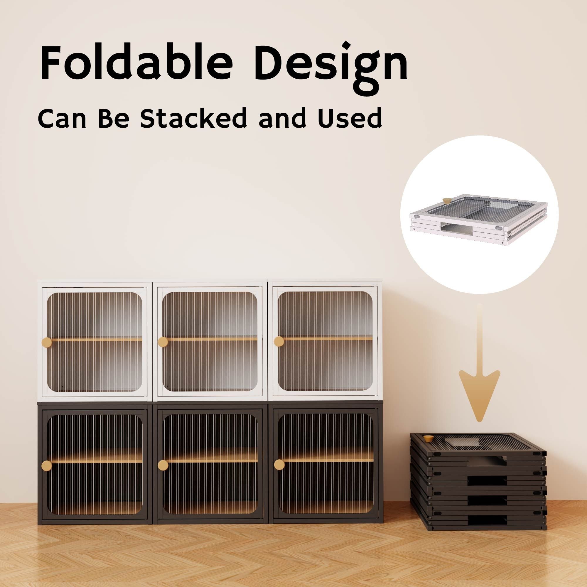 Foldable Black Cabinet with Removable Shelves