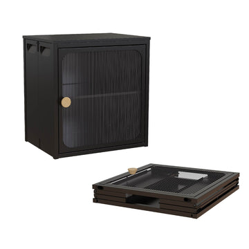 Foldable Black Cabinet with Removable Shelves