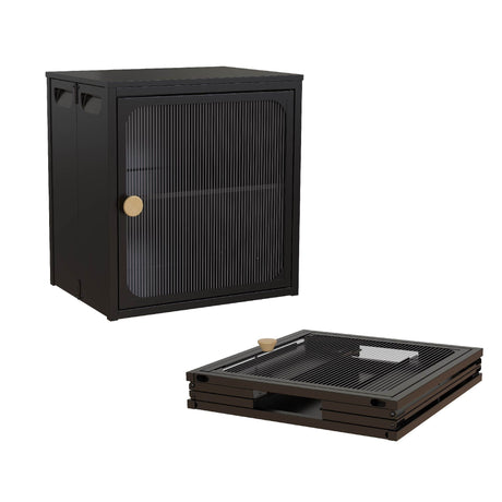 Foldable Black Cabinet with Removable Shelves