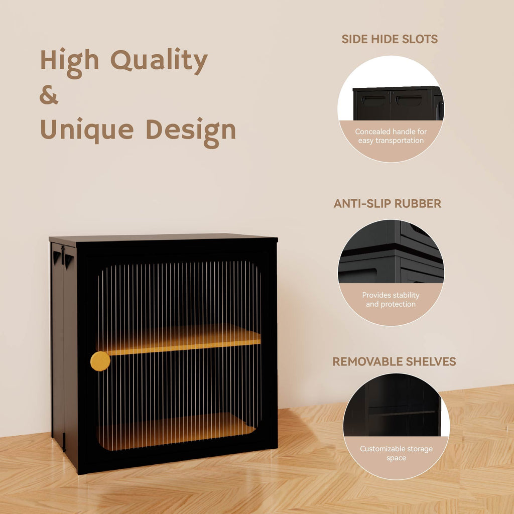 Foldable Black Cabinet with Removable Shelves