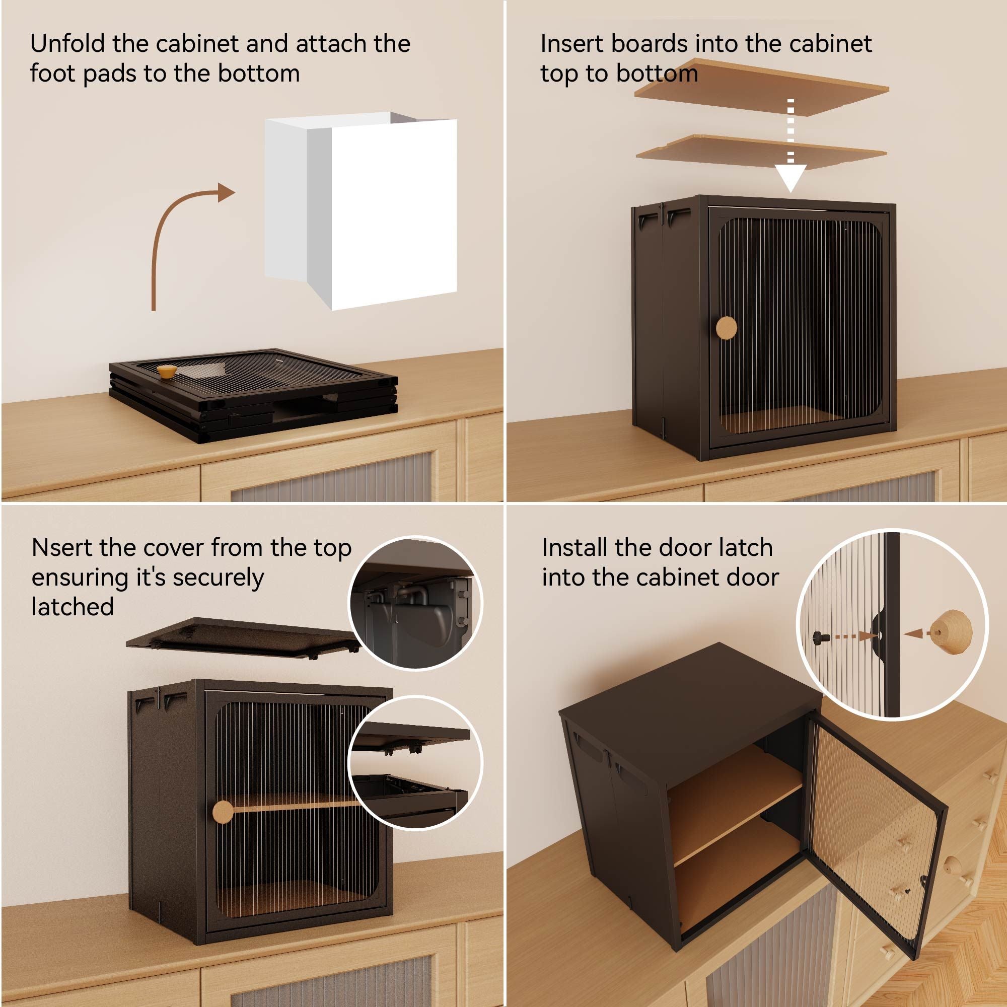 Foldable Black Cabinet with Removable Shelves