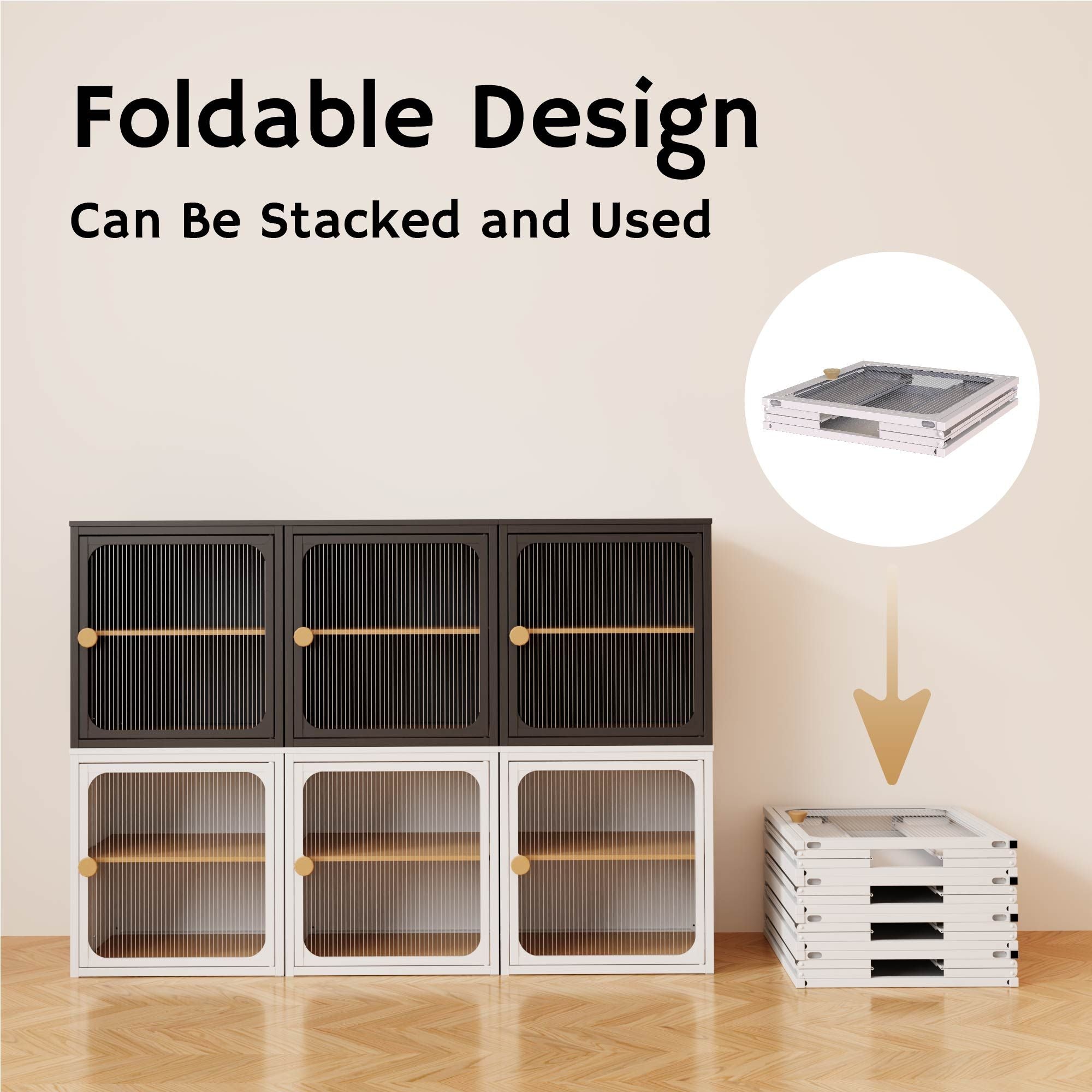 Foldable Steel-Wood Cabinet with Anti-Slip Design – Easy DIY Storage with Door
