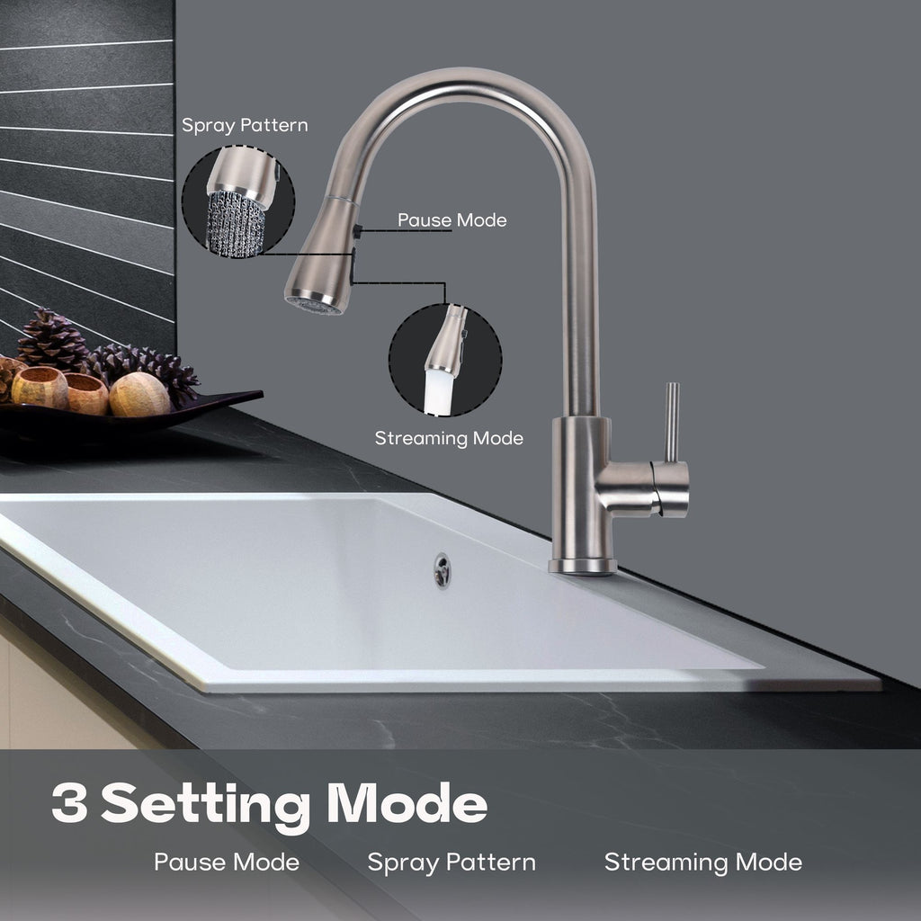 Brushed Nickel Pull-Down Faucet with Three Water Modes