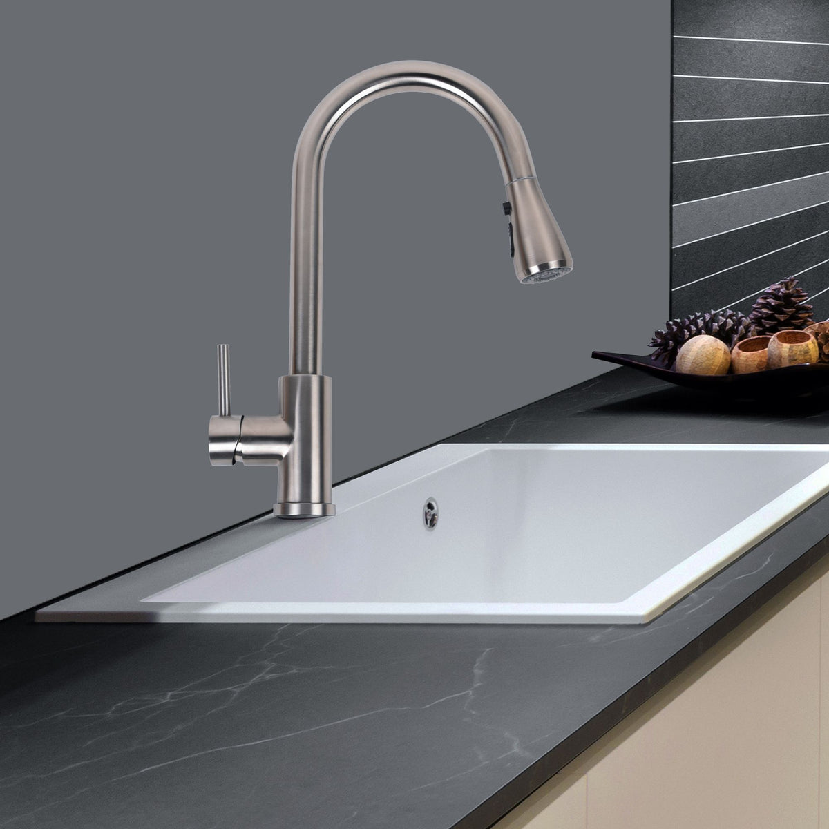 Brushed Nickel Pull-Down Faucet with Three Water Modes
