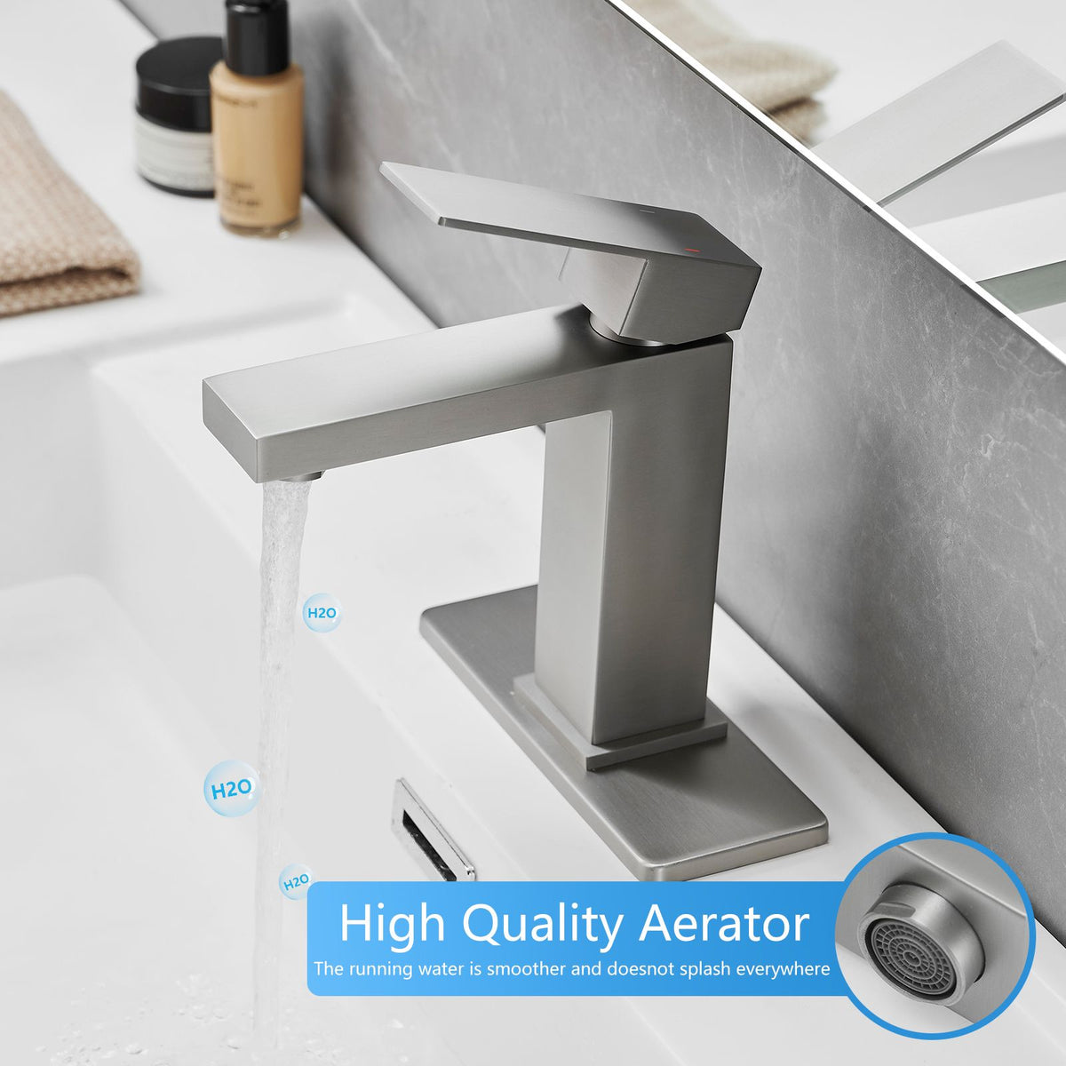 Brushed Nickel Waterfall Bathroom Faucet Set