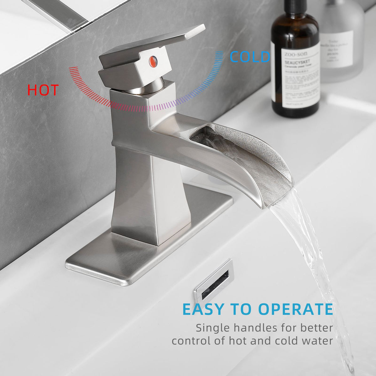 Single-Handle Waterfall Bathroom Sink Faucet Set