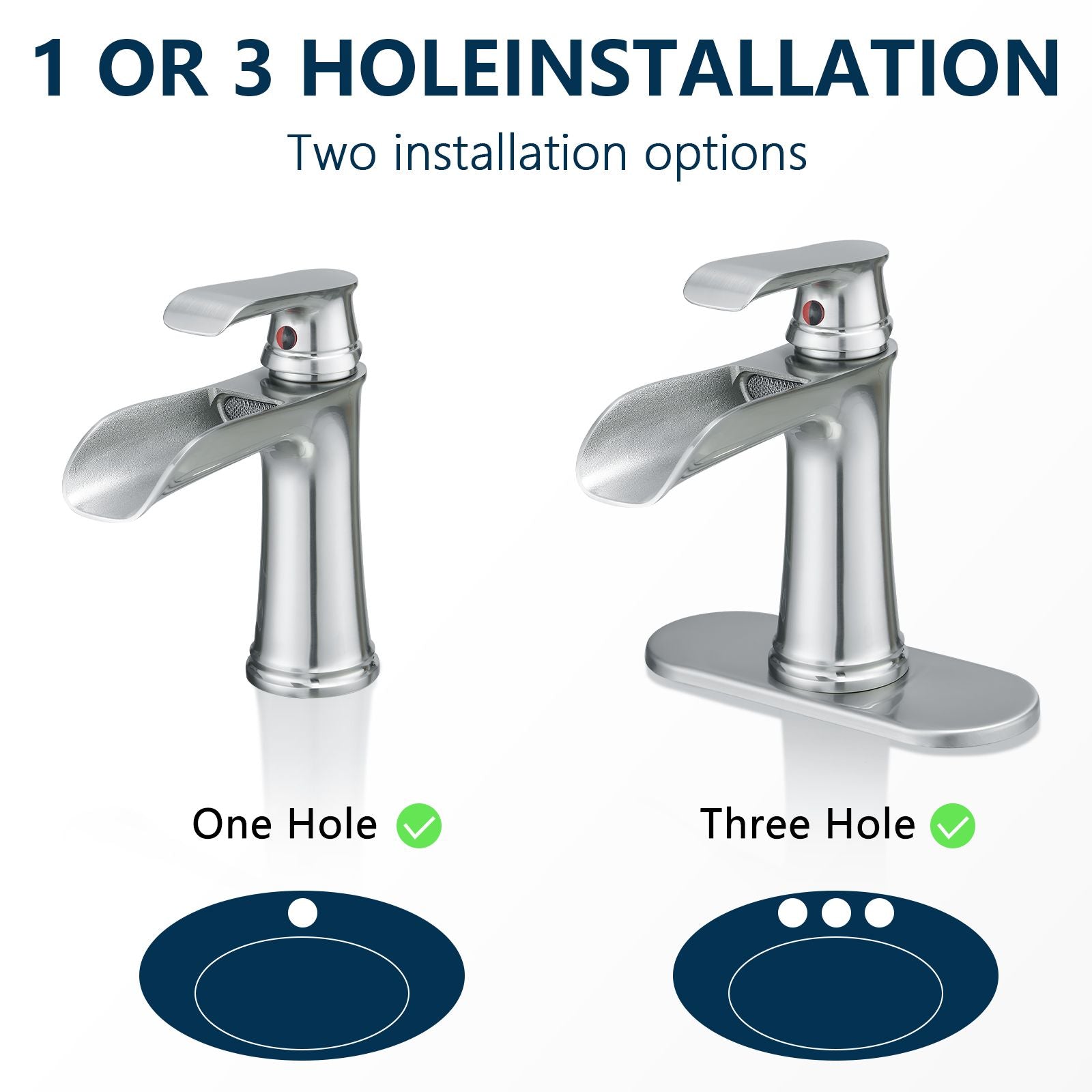 Brushed Nickel Waterfall Bathroom Faucet with Pop-Up Drain
