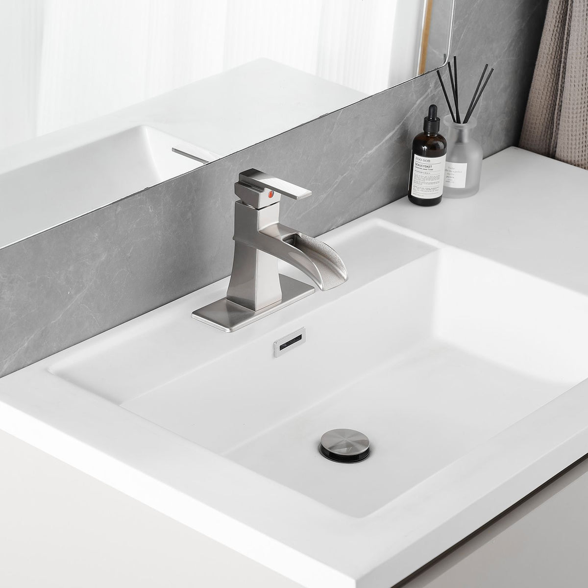 Single-Handle Waterfall Bathroom Sink Faucet Set