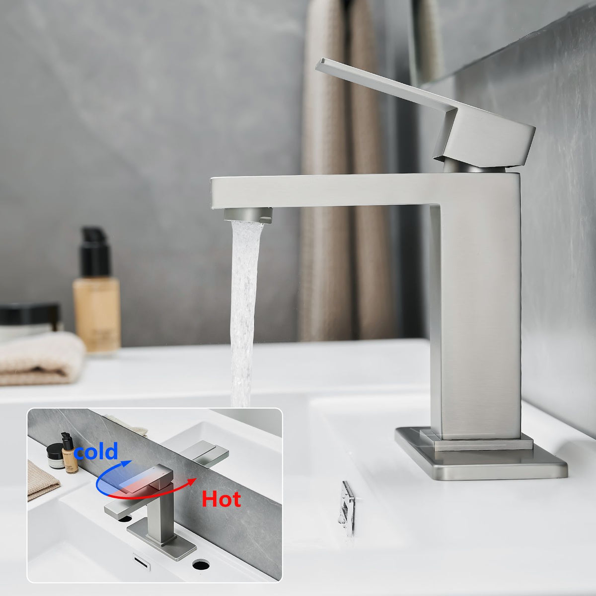 Brushed Nickel Waterfall Bathroom Faucet Set