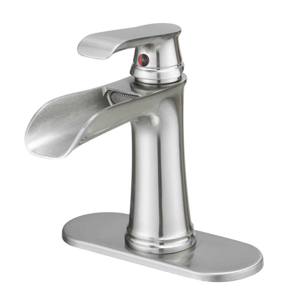 Modern Brushed Nickel Waterfall Bathroom Sink Faucet with Pop Up Drain