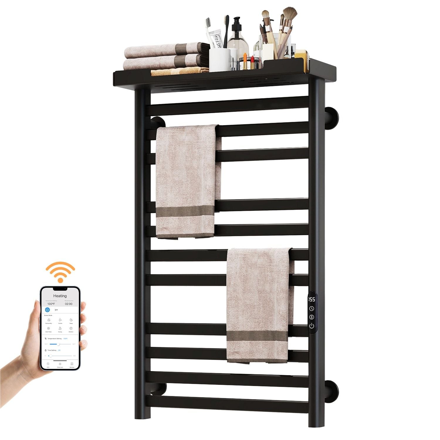 Smart WiFi Heated Towel Rack with Shelf and App Control