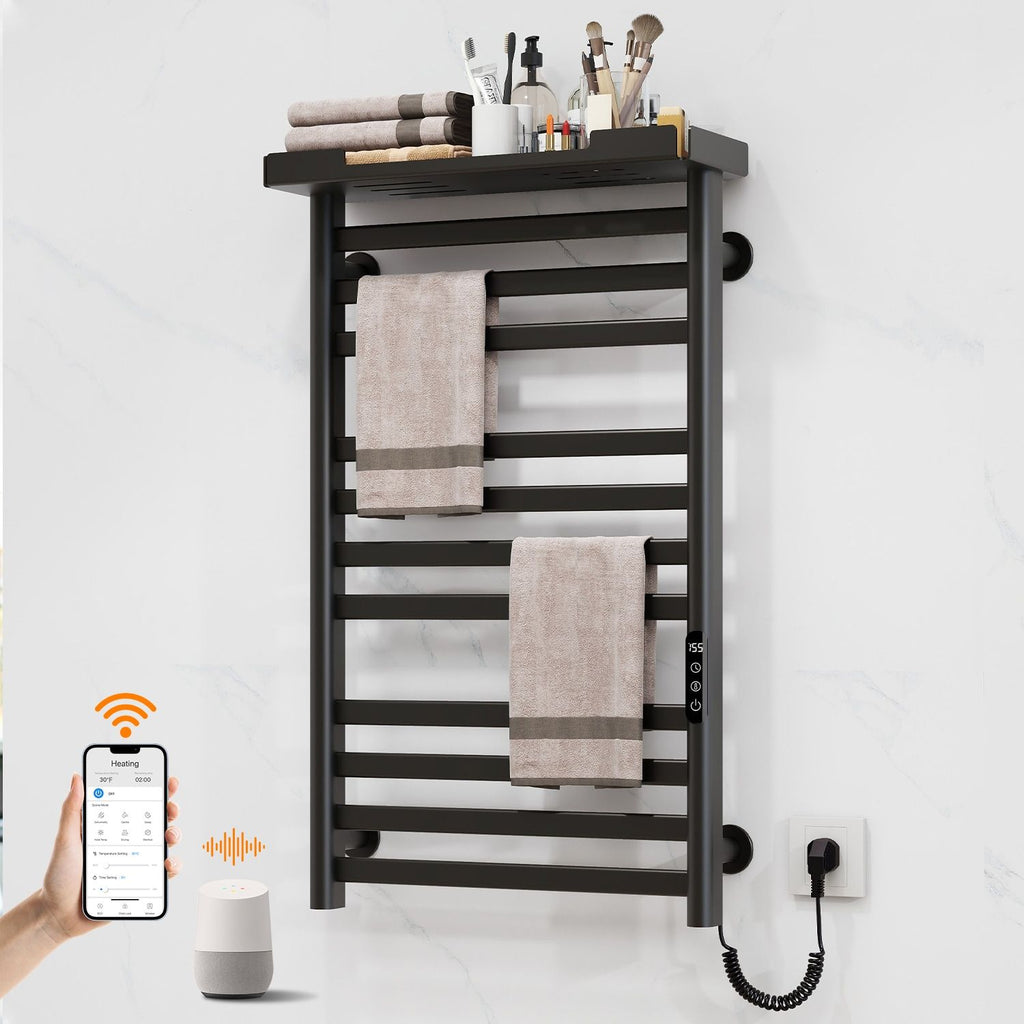 Smart WiFi Heated Towel Rack with Shelf and App Control