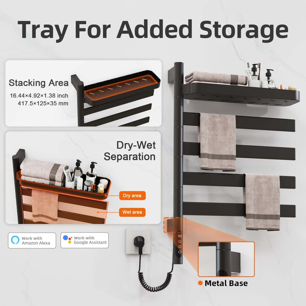 Smart Rotating Heated Towel Rack with WiFi and Voice Control